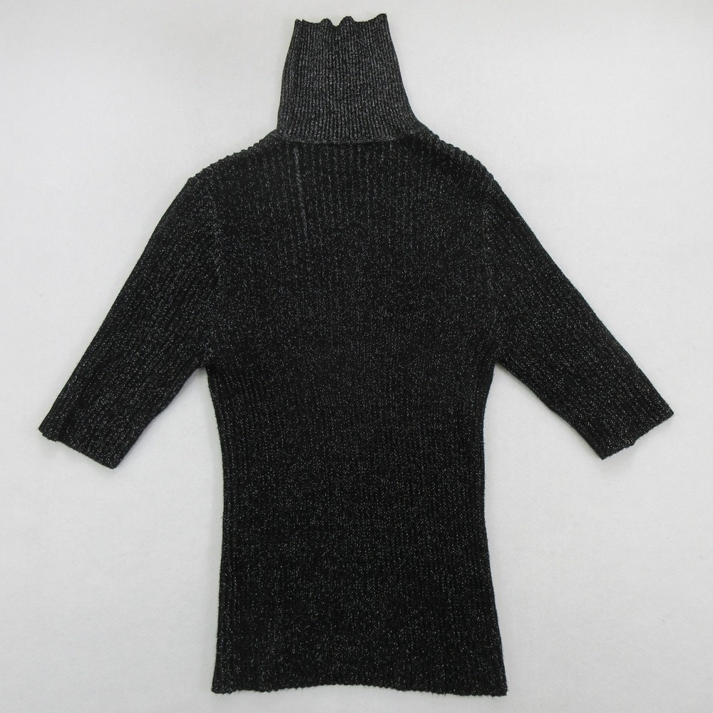 Tuckernuck Women's Sweater M Pullover Black Silver Metallic Lurex Turtleneck